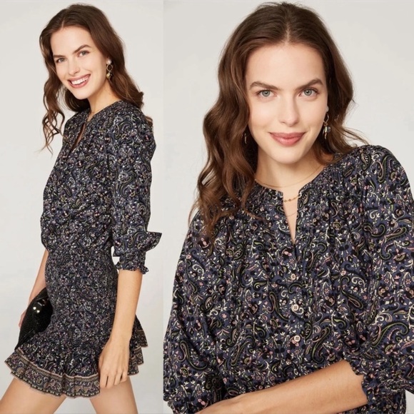 VERONICA BEARD Karlina Paisley Smocked Dress Sz M/6 - Picture 3 of 5